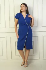 Women's Wrap Neck Half-Moon Sleeve Embellished Front Slit BB Dress