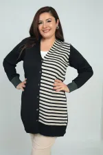 Gilet long grande taille à rayures horizontales sur une seule face pour femme