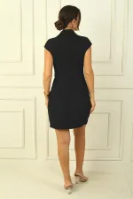 Women's Wrap Neckline Buckle Detail Pleated Skirt Lycra Crepe Dress