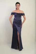 Robe longue en satin à bretelles, doublée et à armatures, manches basses et sans bretelles, pour femme