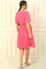 Women's Wrap Neckline Ruffled Sleeve Lined Chiffon Dress