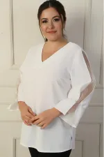 V Yaka Yarı Organze Krep B.B. Bluz