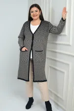 Gilet long en maille à chevrons pour femme, grande taille, avec poches