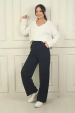 Pantalon palazzo plissé en lycra pour femme avec poches à scratch