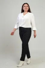 Pantalon de plongée grande taille à rayures longitudinales et poches pour femme