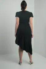 Robe en crêpe grande taille pour femme, à double boutonnage, drapée sur le devant, doublée, avec jupe à volants