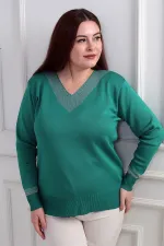 Chemisier grande taille à col en V pour femme, orné de paillettes