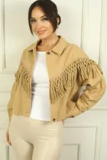 Women's Button-Front Jacket with Tassel Detail and Pockets