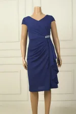 Kadın Ön Arka V Yaka Tırnak Kollu Astarlı Yanı Taş Detaylı Mendilli B.B Simli Kısa Elbise