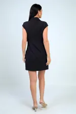 Women's Wrap Neckline Buckle Detail Pleated Skirt Lycra Crepe Dress