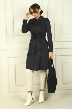 Manteau pour femme à boutons, ceinture et poches