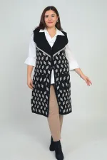 Gilet long en maille grande taille à motif géométrique et poches pour femme