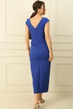 V-Neck Double Sleeve Dress with Rhinestone Embellishment and Slit