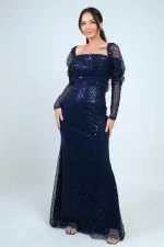 Robe de créateur doublée, à sequins, manches longues et buste drapé, doublée