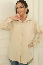 Yakası İnci Kolyeli Önü Düğmeli Gömlek Tunik