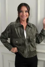 Manteau en daim pour femme avec poche et fermeture éclair sur le devant