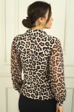 Women's One-Button Chiffon Leopard Print Jacket with Sleeves
