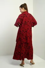 Women's Side Slit Tunic Shirt, Elastic Waist Palazzo Pants, Zigzag Pattern Oversize 2-Piece Set