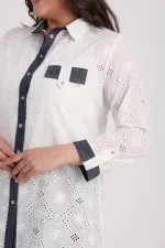 Women's Plus Size Lace-Up Shirt with Denim Outfit