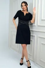 Kadın Kendinden Telalı Biyeli Önü Fermuar Detaylı Kısa Elbise