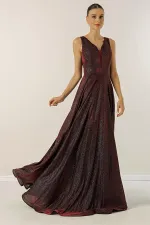 V-Neck Echo Tulle Glittery Lined Evening Dress