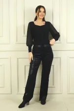 Pantalon en lycra à motif crocodile et taille élastique pour femme