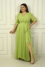 Robe longue en mousseline doublée, grande taille, col cache-cœur, sans manches et ceinture à la taille