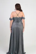 Kadın İp Askılı Arkası Bağcıklı Göğüs Drapeli Astarlı Balenli Büyük Beden Simli Elbise