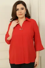 Polo Collar Quarter Sleeve Plus Size Blouse