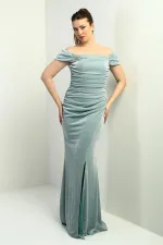 Women's Skirt and Bust Gathered Lining Glittery Mermaid Dress