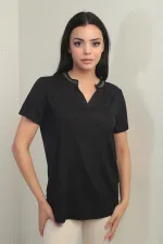 Women's Lycra Blouse with Stone Detail on the Collar