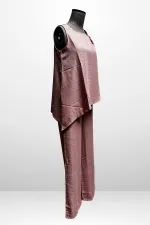 Kadın  Toka Detaylı Eteği Asimetrik Bluz Beli Lastikli Cepli Palazzo Pantolon Keten 2'li Takım