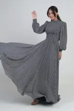 Kadın Önü Drapeli Benekli Uzun Şifon Elbise