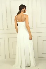 Robe longue en mousseline doublée à bretelles et drapée pour femme