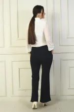 Kadın Beli Lastikli Cepli Full Likra Çelik İspanyol Paça Yanları Taş Şeritli Çımalı Pantolon