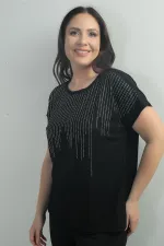 Blouse BB à col rond et imprimé pierre cascade sur le devant pour femme