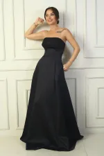 Kadın Straplez Astarlı Cepli Uzun Saten Abiye Elbise