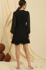 Double-Breasted, Lined, Tied-Waist Chiffon Dress
