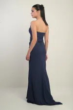 Robe longue bustier pour femme avec détails perlés et doublure transparente à la taille