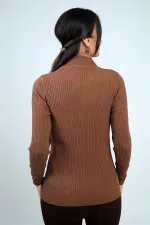 Pull à col roulé pour femme, manches côtelées, boutons décoratifs