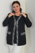 Women's Sleeveless Lycra Blouse and Crepe Jacket with Front Stripe Pattern, Plus Size 2-Piece Set