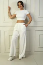 Pantalon palazzo à poches plissées pour femme