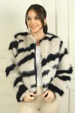 Veste en fourrure à motif zèbre pour femme avec doublure et poche unique