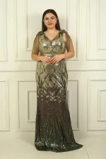 Robe de soirée longue à sequins BB avec manches à pompons perlés et doublure