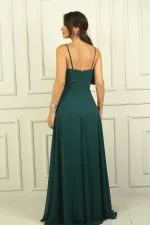 Women's Strappy Draped Lined Chiffon Long Dress