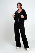 Ensemble Osyho 2 pièces pour femme : cardigan à capuche zippé, pantalon palazzo à poche et taille élastique