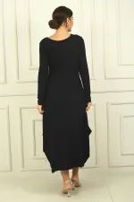 Kadın Önü Nakışlı Cepli Rahat Kalıp Uzun Viskon Elbise