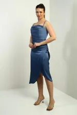 Robe midi asymétrique à bretelles, drapée et doublée pour femme