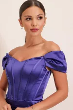 Side Pleated Underwire Lined Long Satin Dress