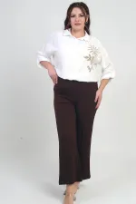 Pantalon palazzo grande taille en crêpe tricoté extensible à taille élastique pour femme